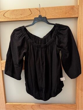 LOFT Black Off-Shoulder Peasant Blouse